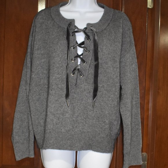 Rails Sweaters - Rails Cashmere/ Wool/ Gray Lace-up Sweater / Size Small